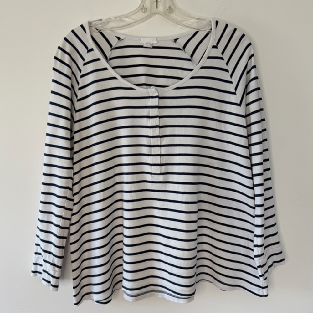 LAKE Pajamas Pima Cotton Navy Blue Striped Maternity Nursing Top‎ Size M *flaws
